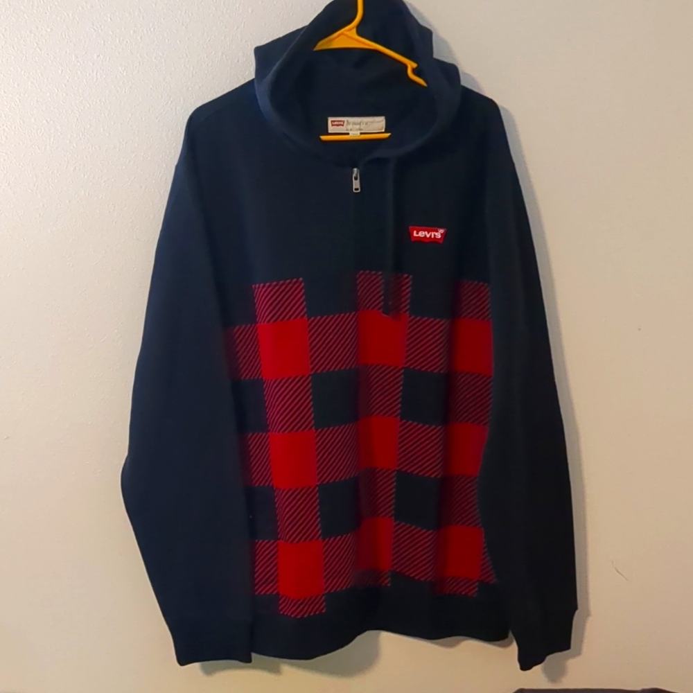 Men's XL Red and Black Plaid Levi's 1/4 zip Hoodie